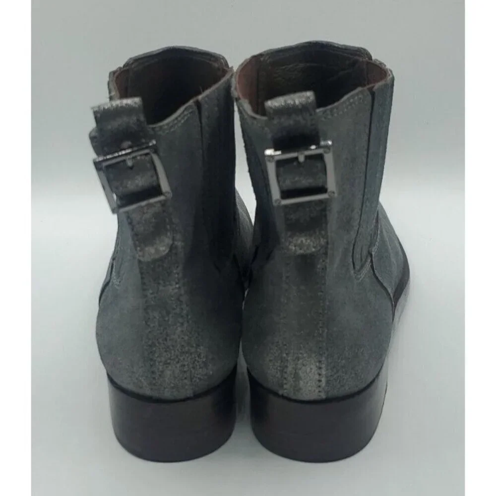 Tory Burch Wade Chelsea Gray Silver Shimmer Leather Ankle Boot Women's 9M /40